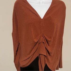 Brick Long Sleeve Drop Shoulder V- Neck Too